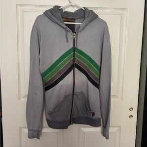 Aviator Nation Gray Hoodie with Green and Black Stripes